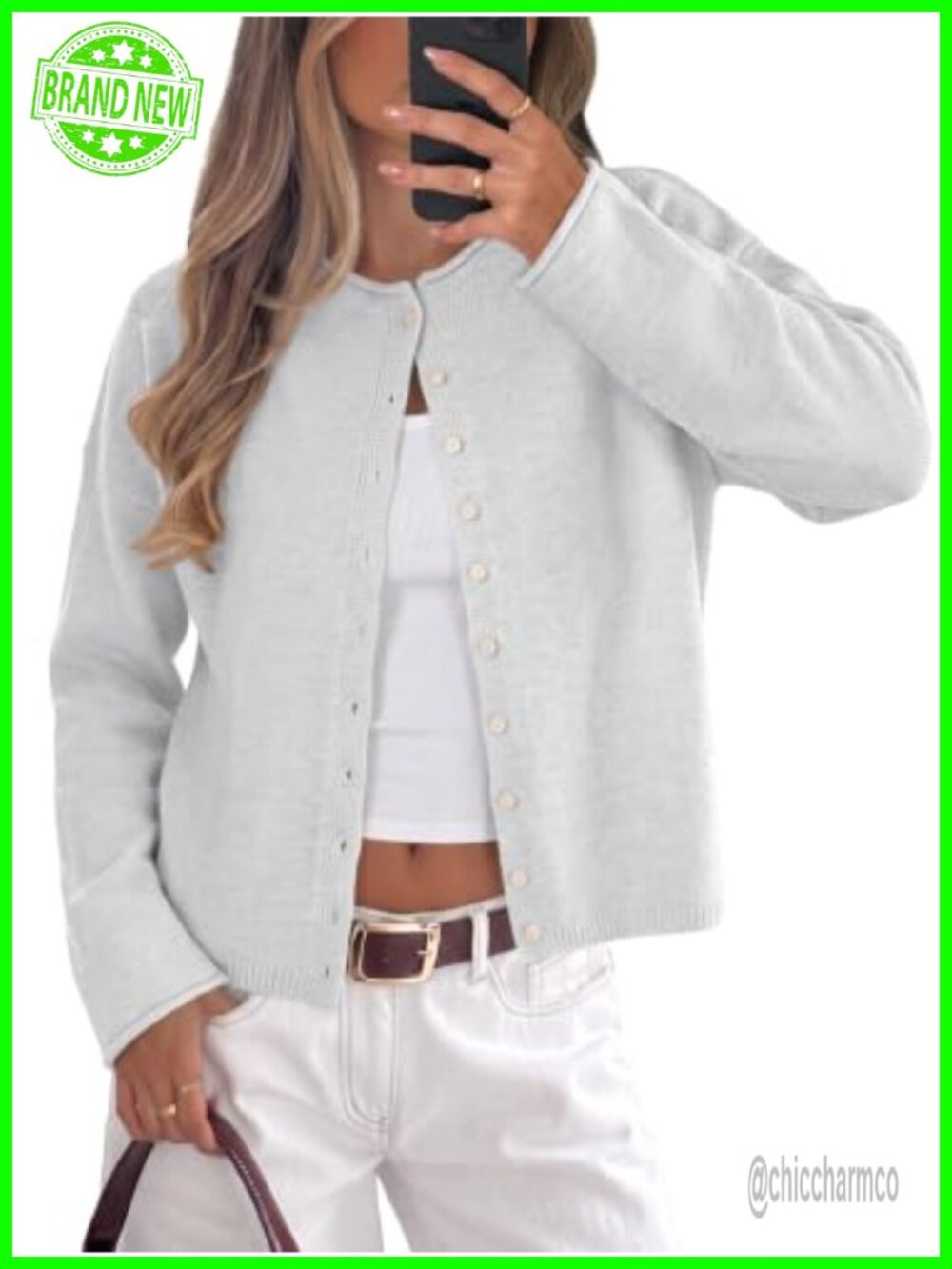 Women's Button Down Roll Neck Long Sleeve Cardigan Sweater